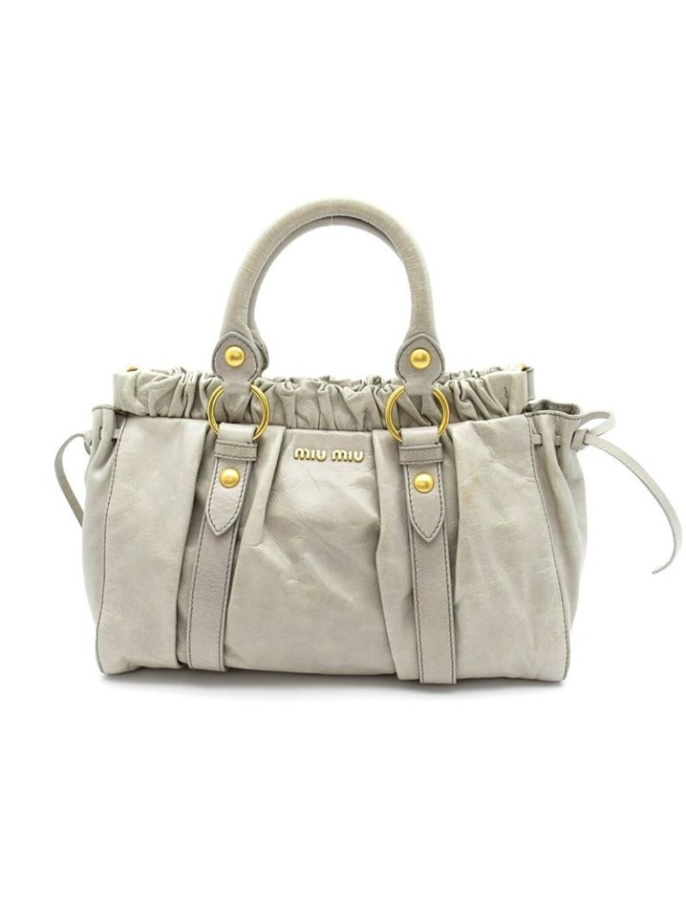 Miu Miu Vitello Luxe 2-Way Leather Shoulder Bag Light Gray